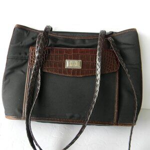 VINTAGE BRIGHTON BLACK NYLON TOTE W/ORGANIZER CAREER FLAP SHOULDER BAG